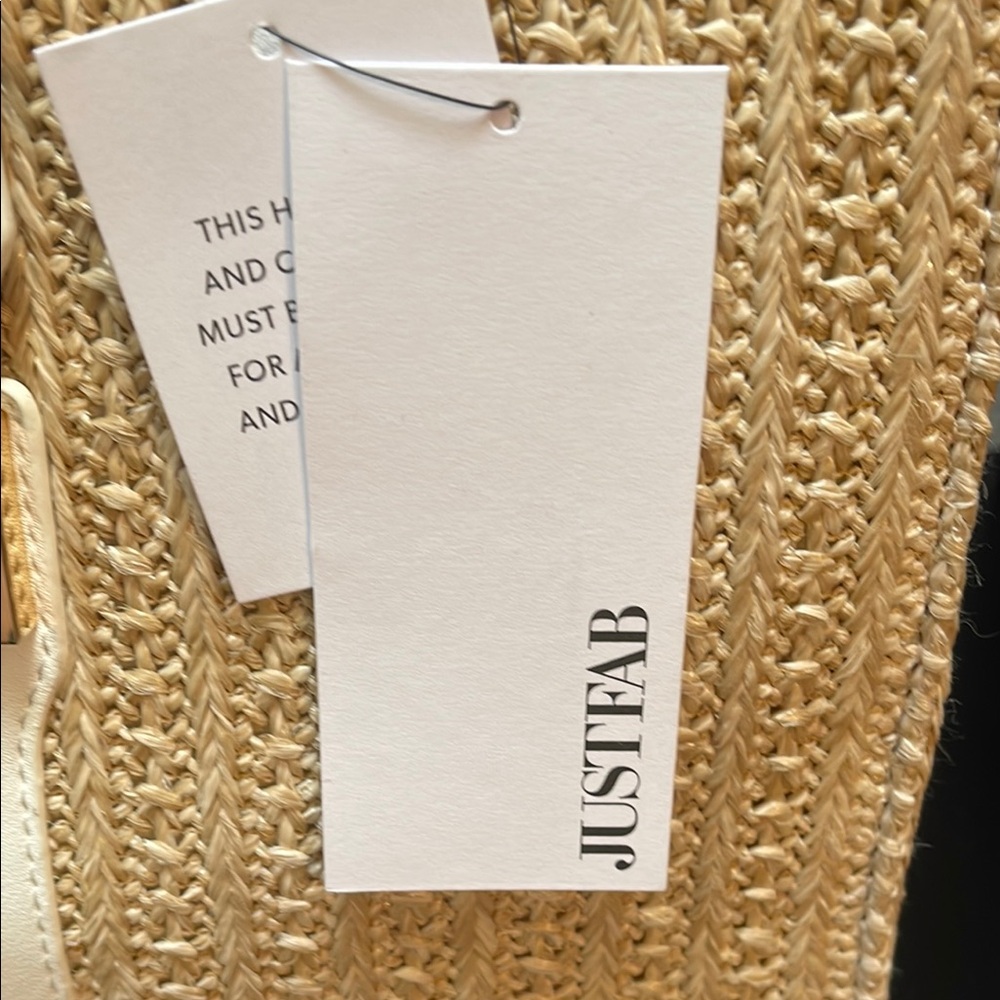 JustFab Tan and White Straw Purse with Structured Design - Picture 2 of 11